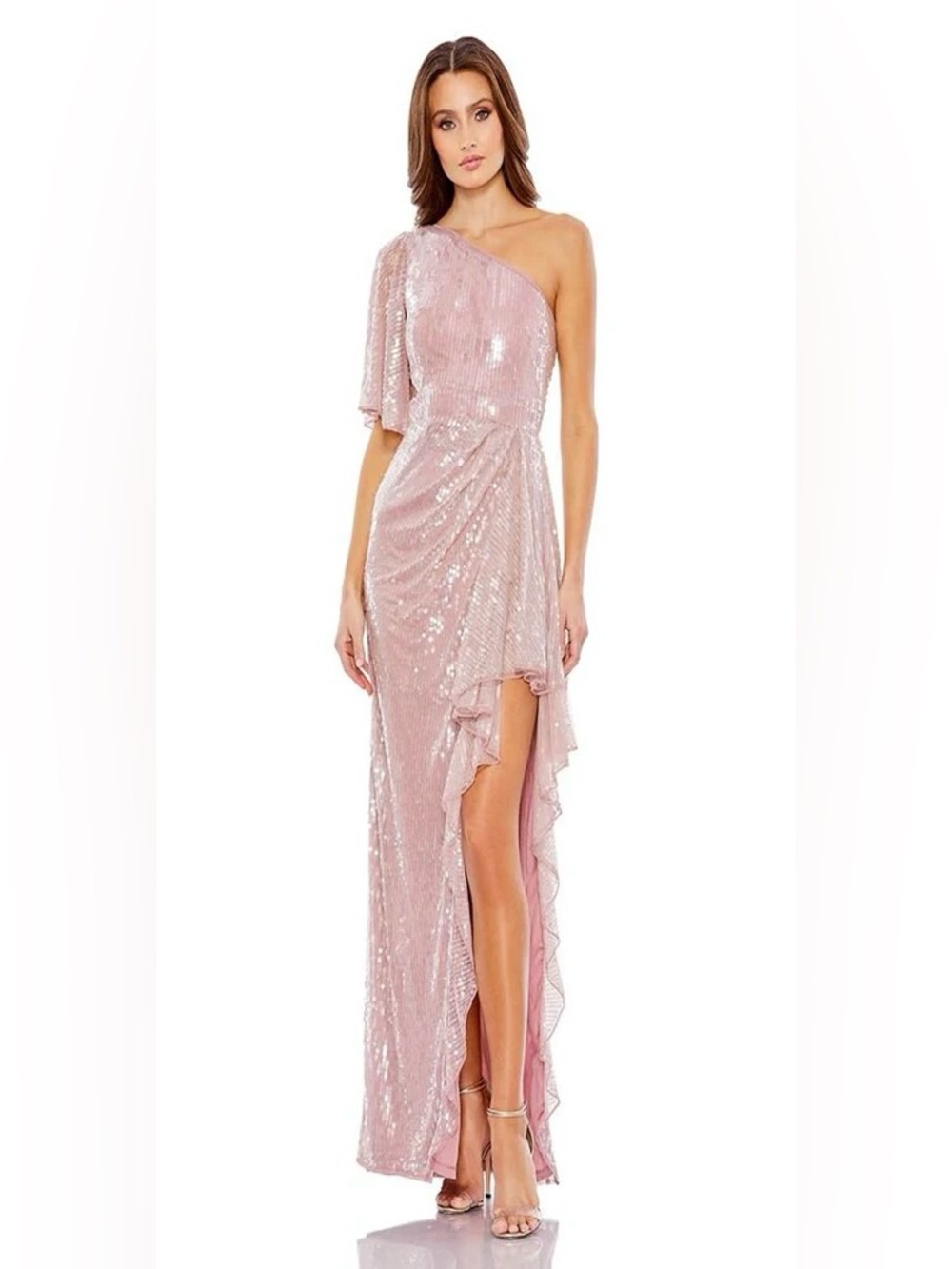 Mac Duggal Mauve Sequin One Shoulder Gown Size 6 NWT Prom Pageant Wedding Gala